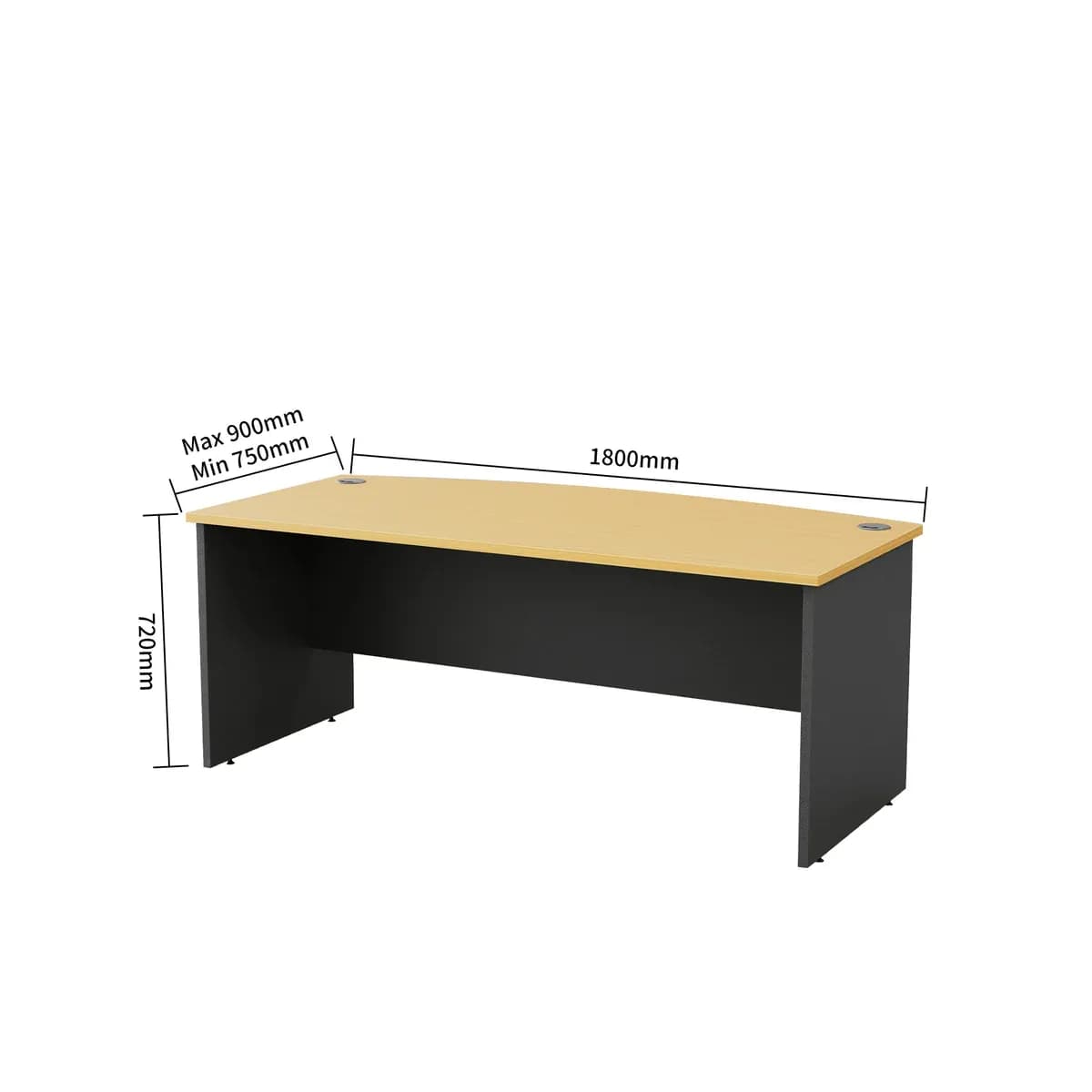 Bow Front Desk BDK-18 Beech Ironstone with dimensions