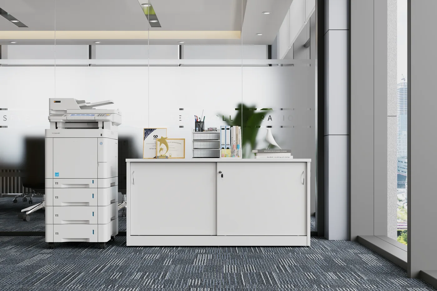 Credenza 1500 shown in an office setting