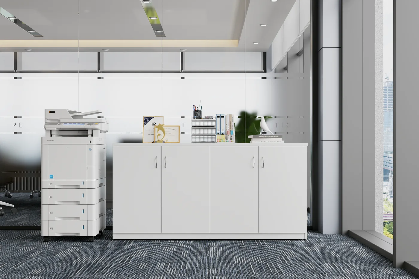 Four Door Buffet shown in an office setting