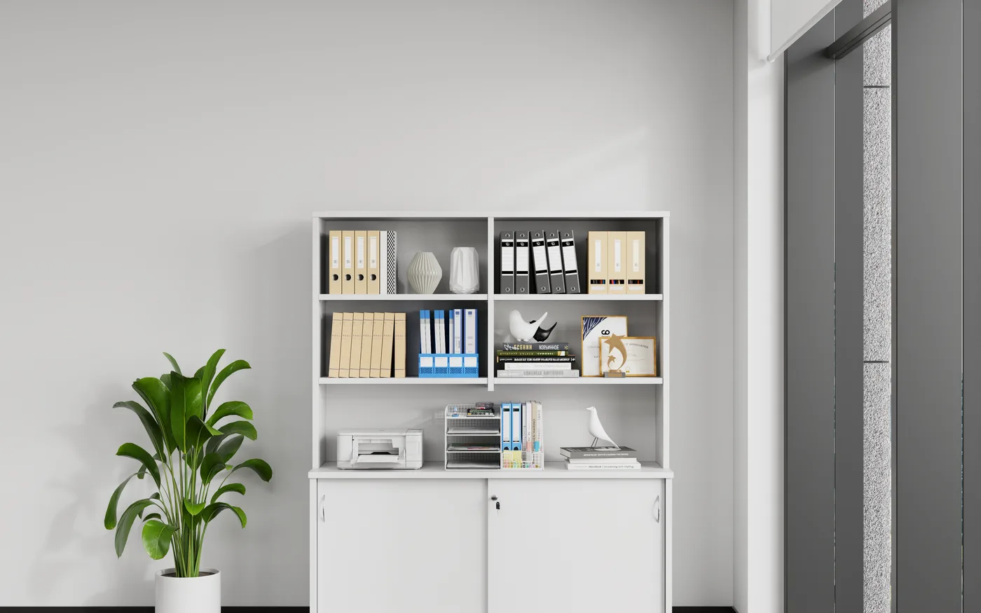 Overhead Hutch 1500 shown in an office setting