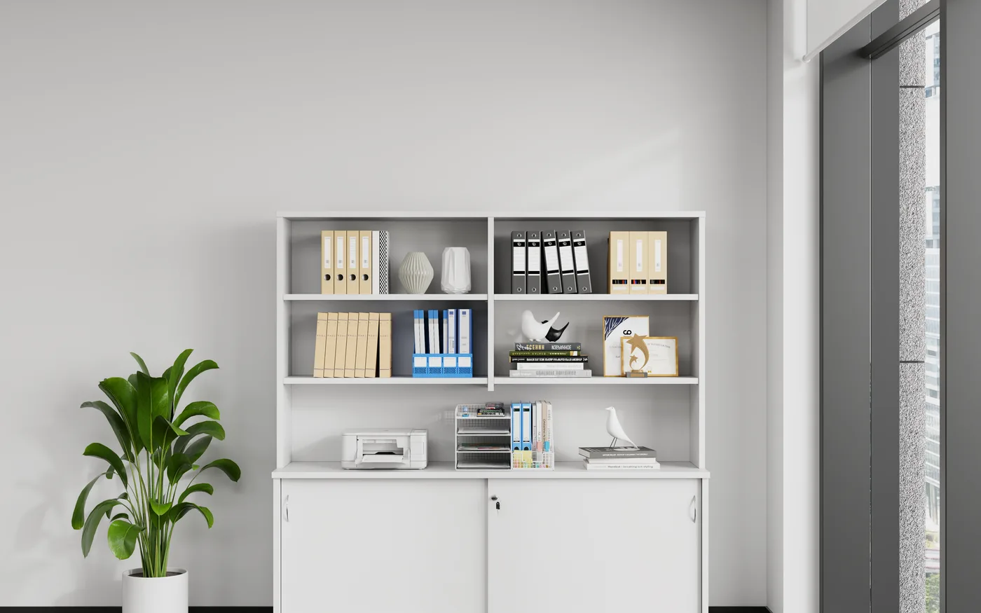 Overhead Hutch 1800 shown in an office setting