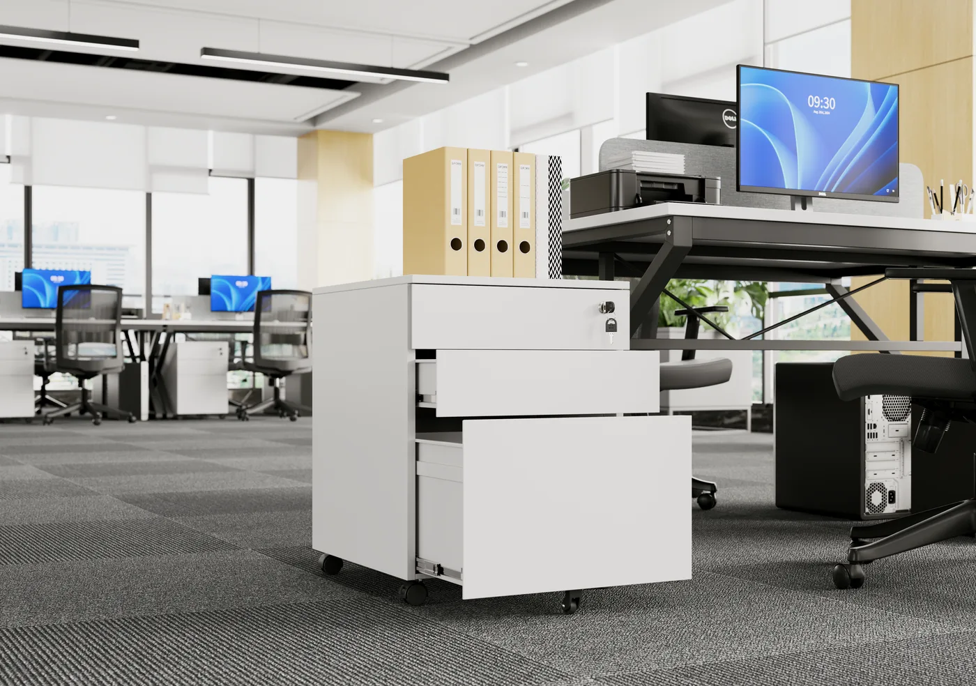 Steel Large Mobile Pedestal shown in an office setting