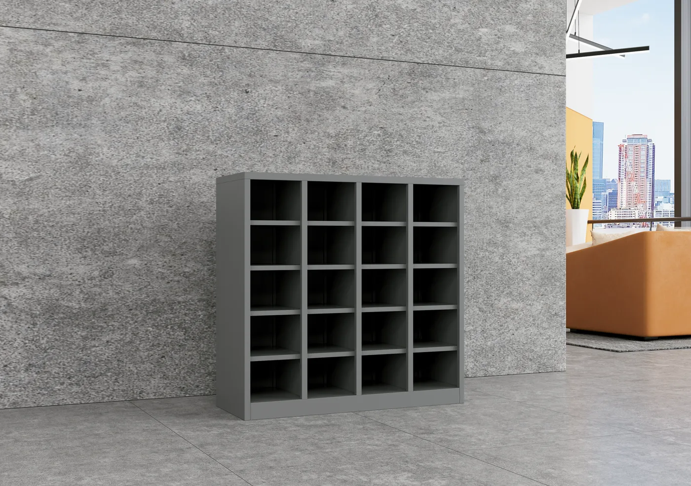 Steel Pigeon Hole Unit 20 shown in an office setting