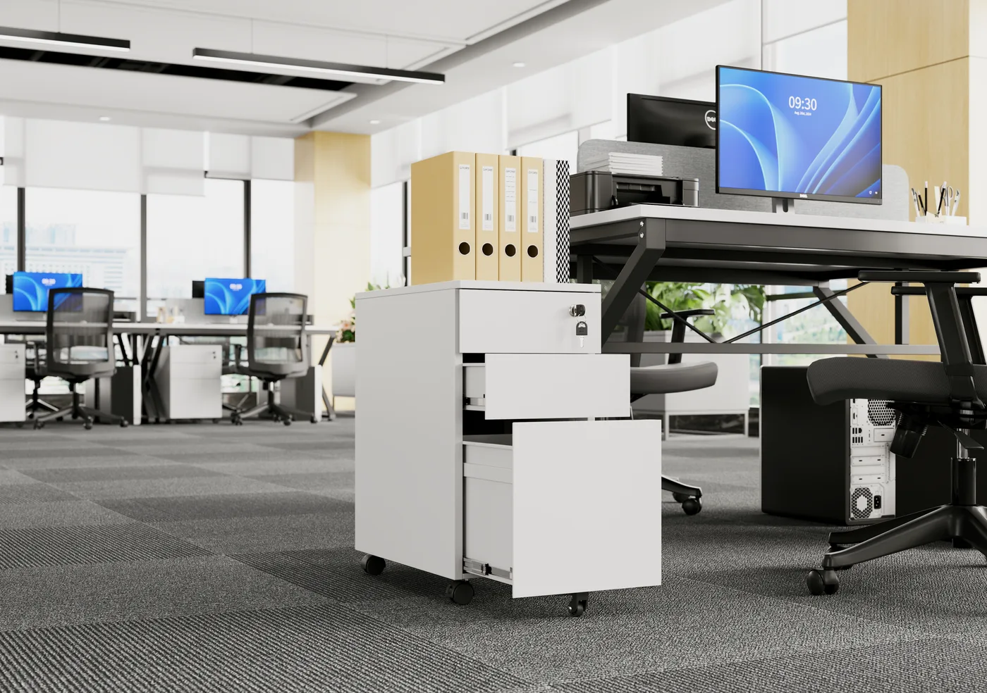 Steel Mobile Pedestal 2 Drawer + 1 File shown in an office setting