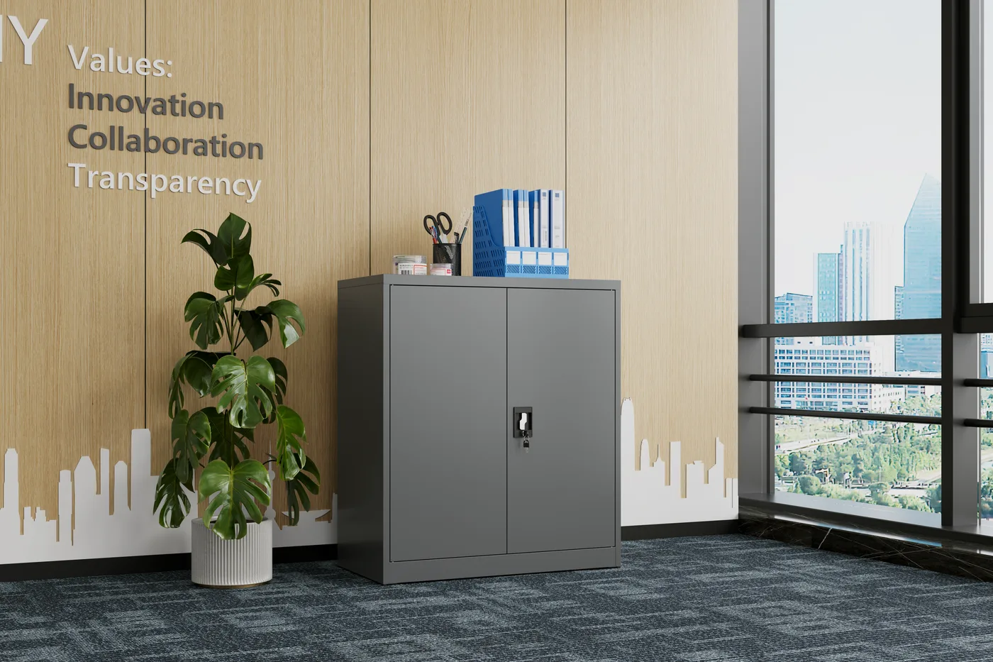1020H Steel Storage Cupboard shown in an office setting