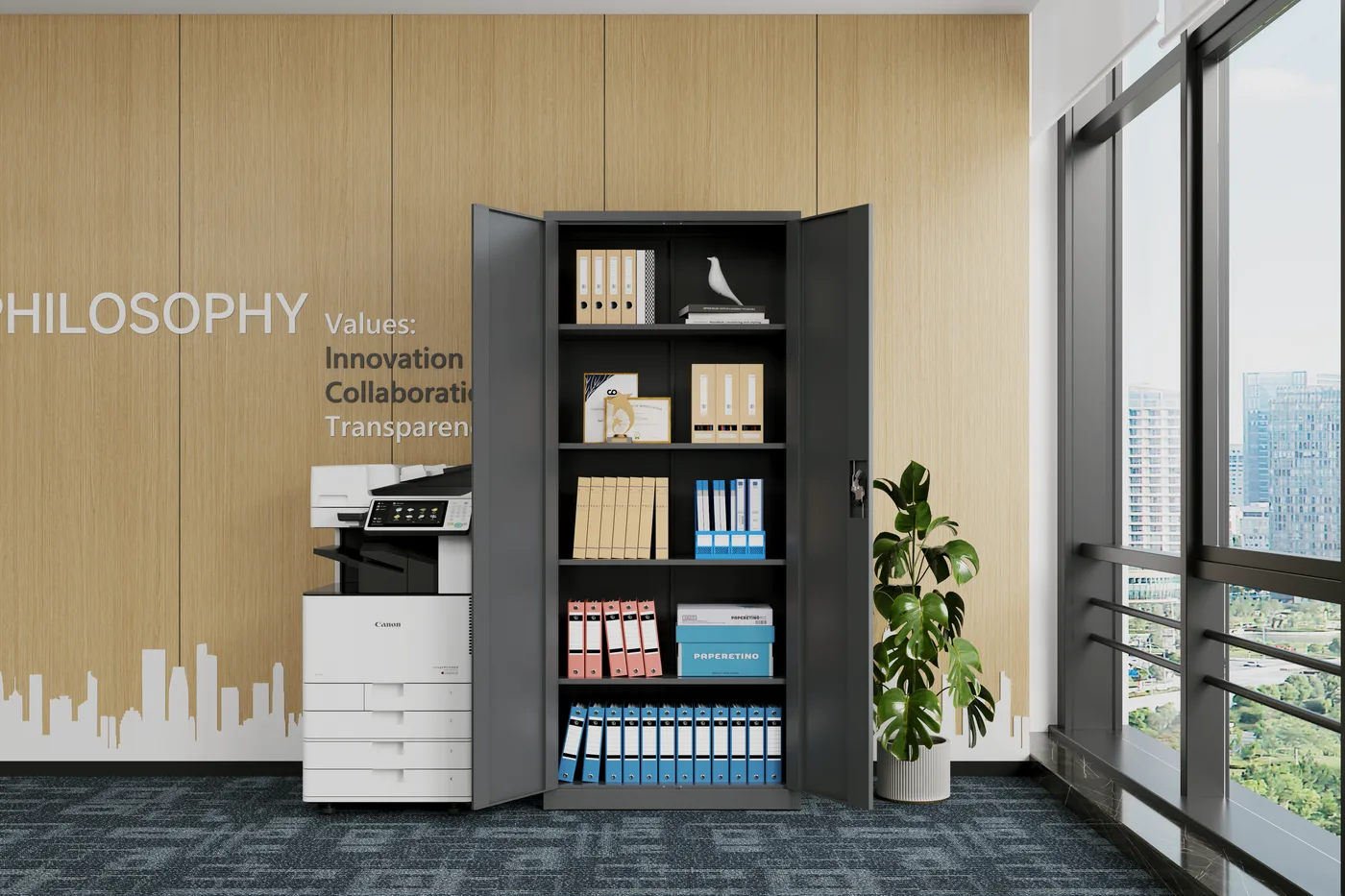 1850H Steel Storage Cupboard shown in an office setting