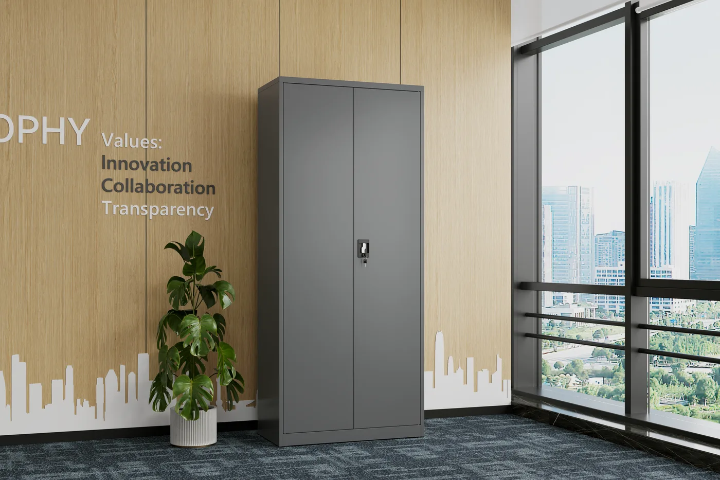 2100H Steel Storage Cupboard shown in an office setting