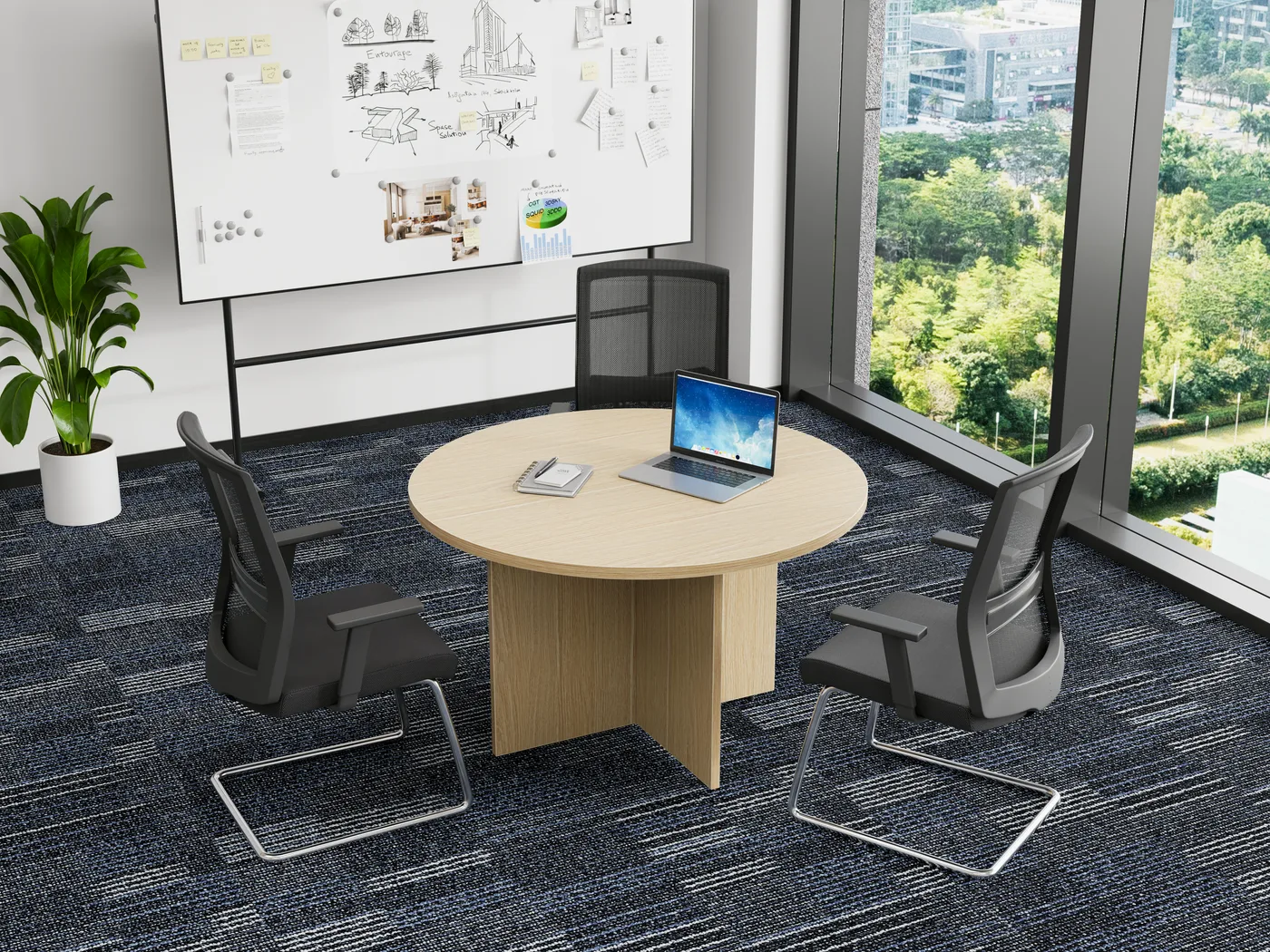 Round Meeting Table Top 25mm shown in an office setting