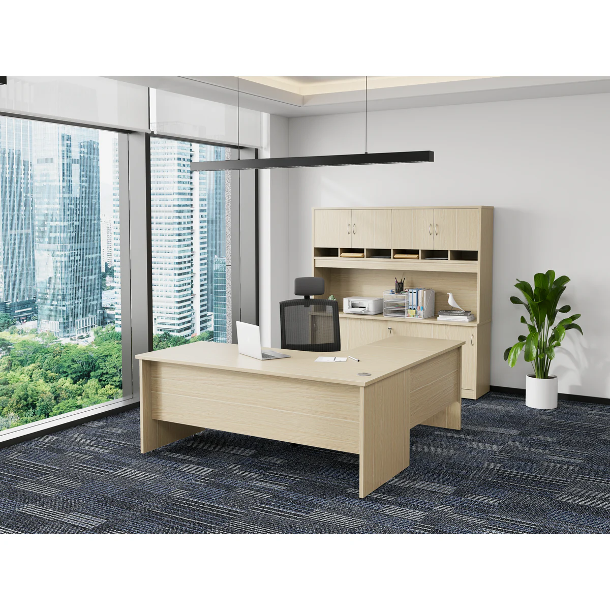Radial Workstation 2 Piece Oak shown in an office setting
