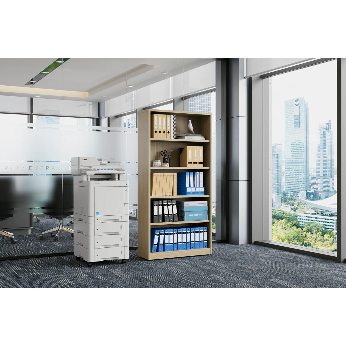 Bookcase 1800 Oak shown in an office setting