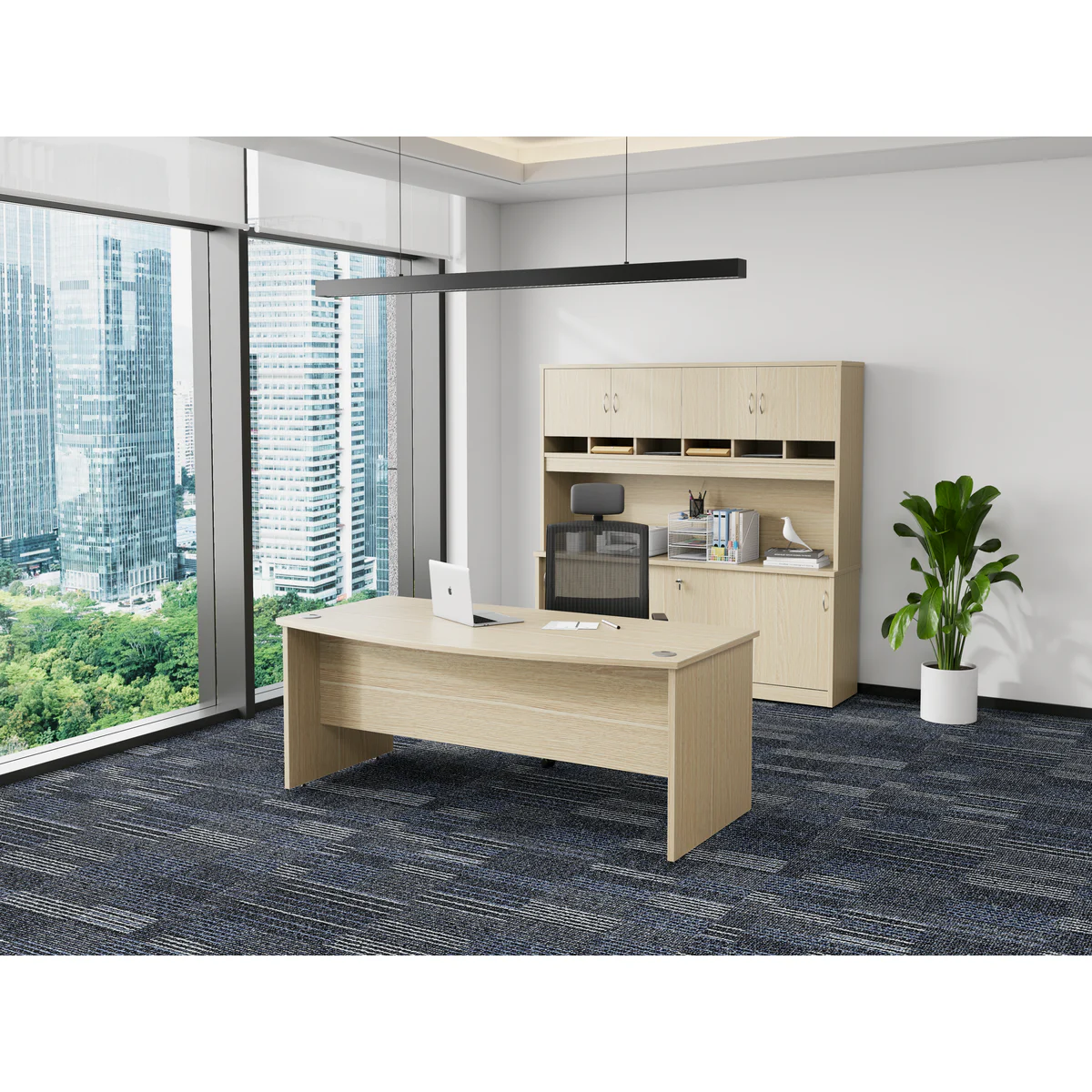 Bow Front Desk Oak shown in an office setting