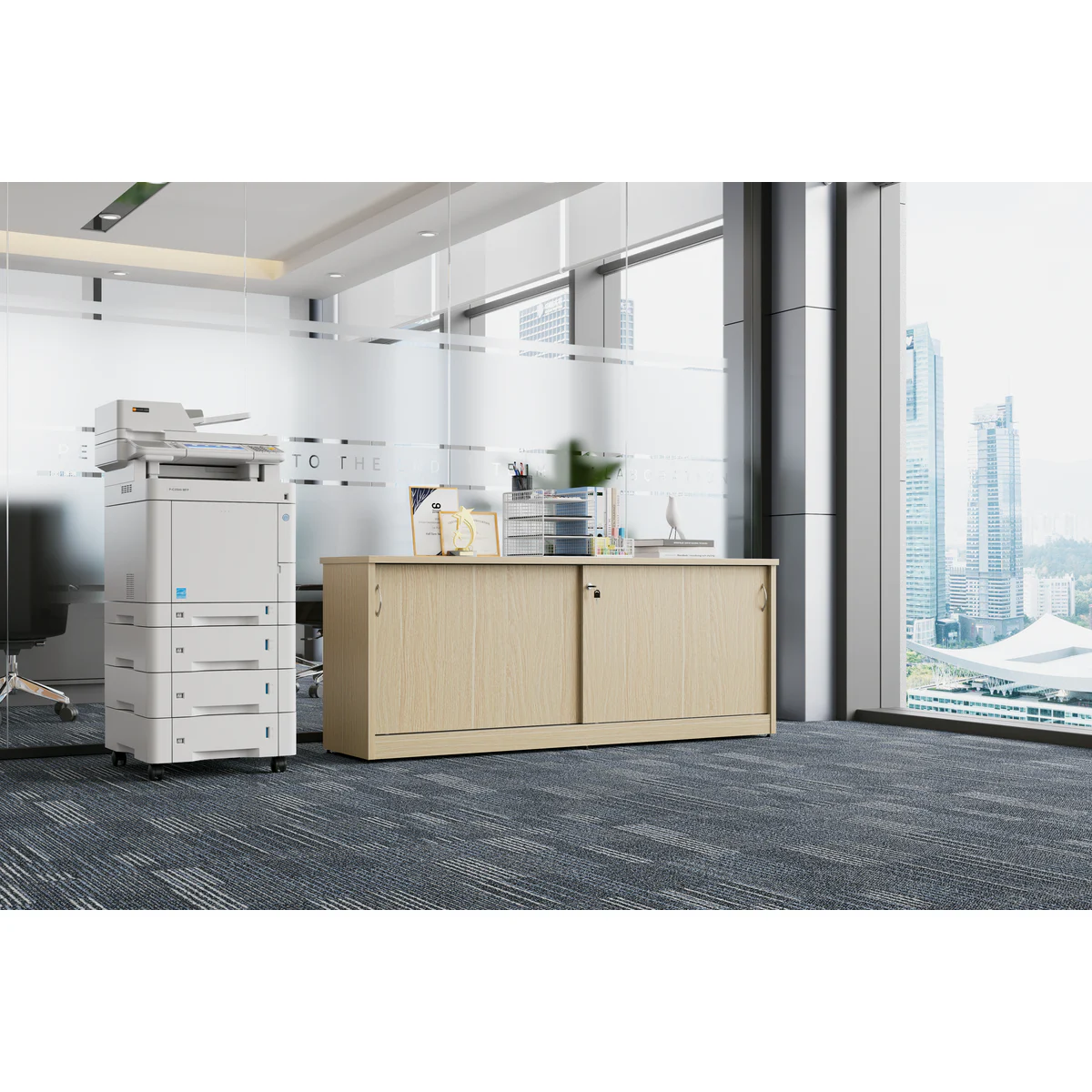 Credenza 1800 Oak shown in an office setting