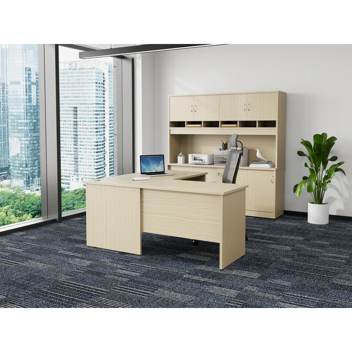 Desk Return 900 x 600 Oak shown in an office setting