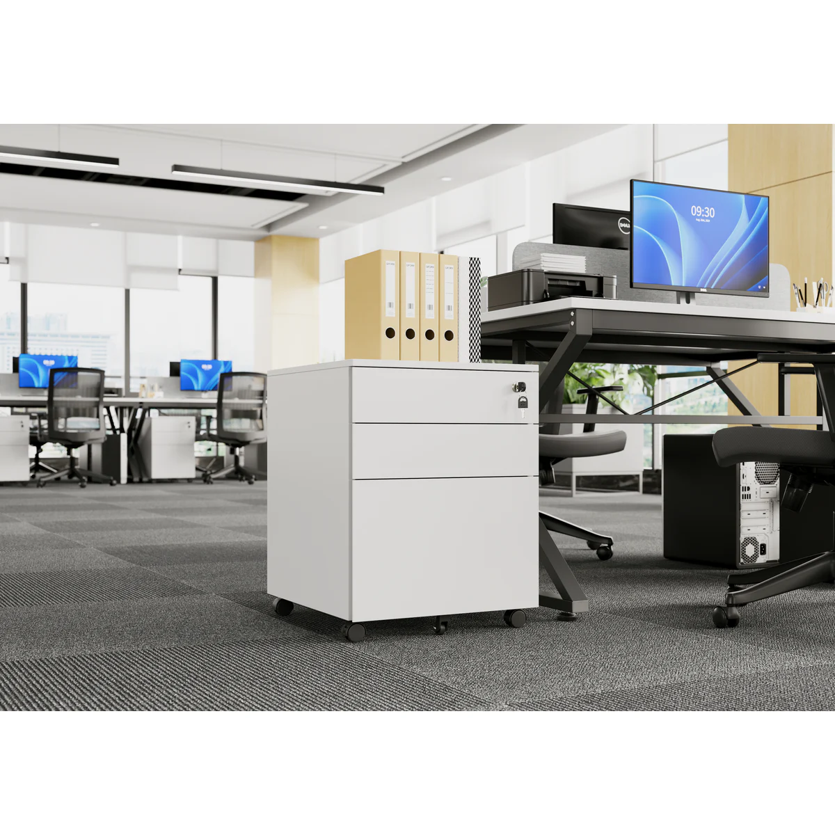 Steel Large Mobile Pedestal White shown in an office setting